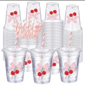 Cherry Party Cups and Straws Set